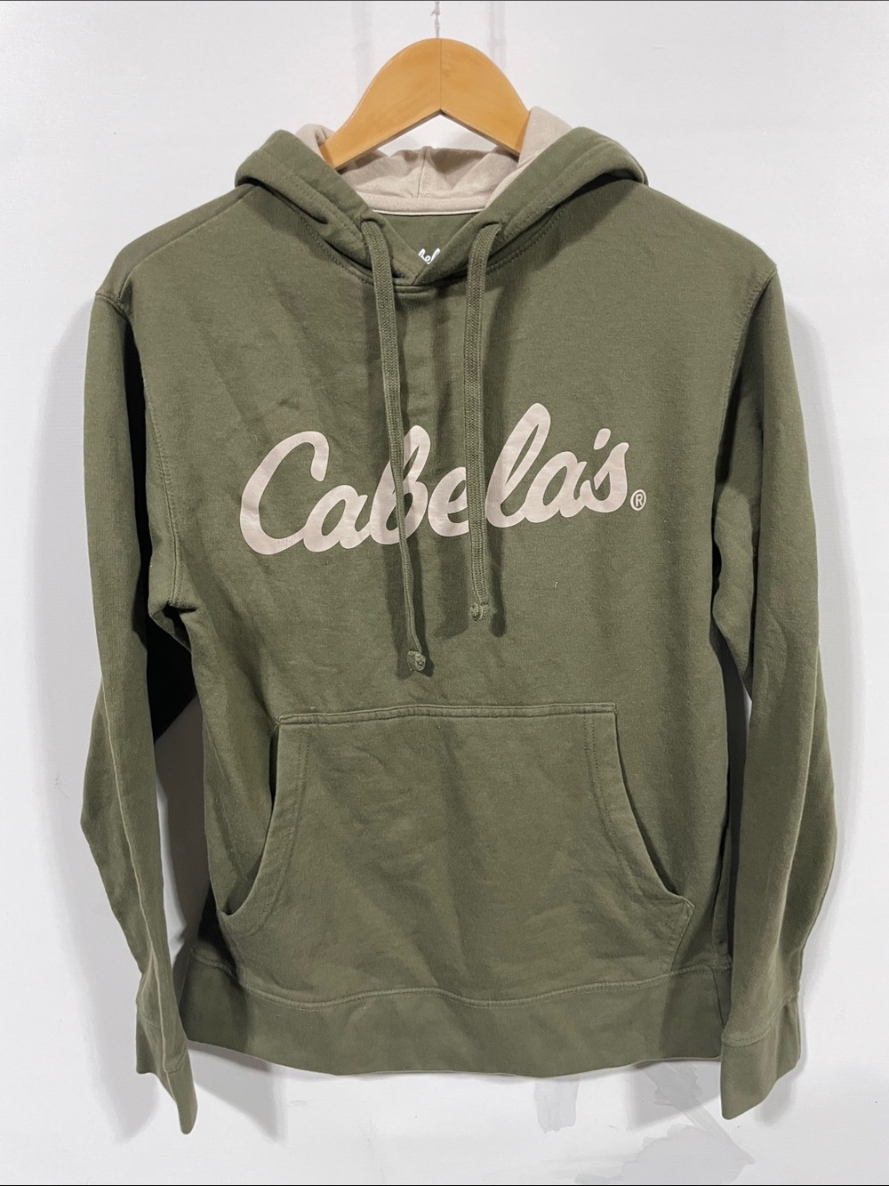 Cabela's Olive Green Hoodie with Cream Logo